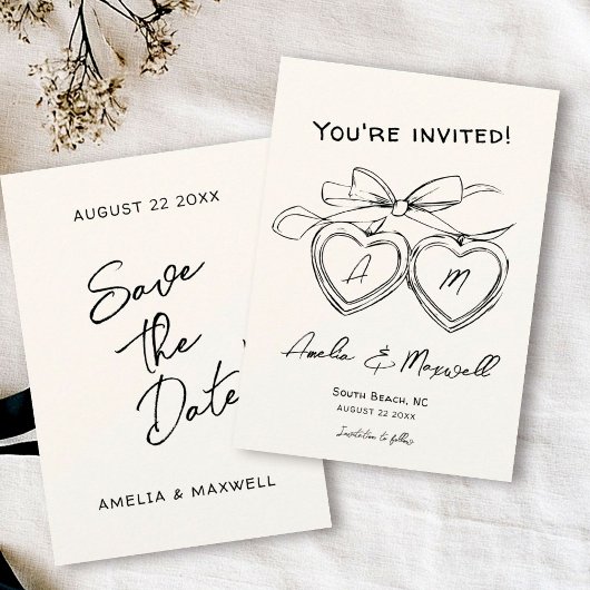 Heart Locket Schattige Modern Monogram Boog Weddin Save The Date