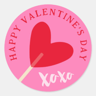 Heart Lollipop XOXO Love Valentine's Day Pink Red Ronde Sticker