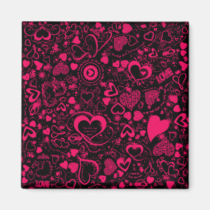 Heart Love Doodles Pink-Black-Square Magnet Magneet