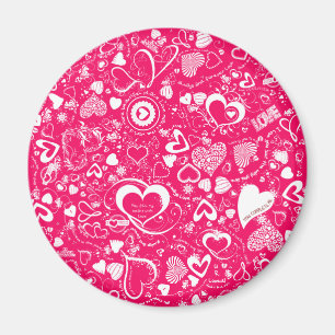 Heart Love Doodles Pink-White-Round Magnet Magneet
