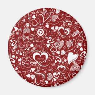 Heart Love Doodles Red-White-Round Magnet Magneet