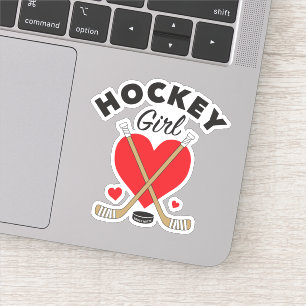 Heart Love Hockey Girls Hockey Sticks and Puck Sticker