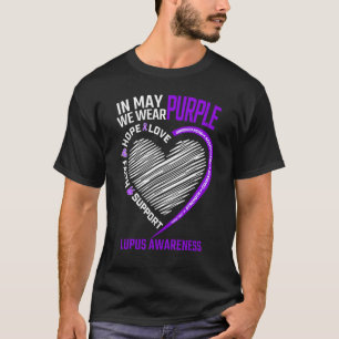 Heart Love Hope Faith in May We Draag Paarse Lupus T-shirt