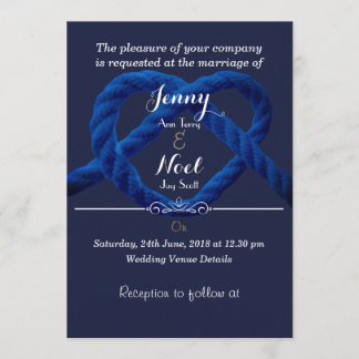 Heart Love Knot Marine Blue Faire-part de mariage
