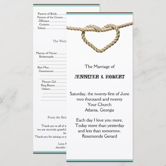 Heart Love Knot Programme de mariage occidental (Devant / Derrière)