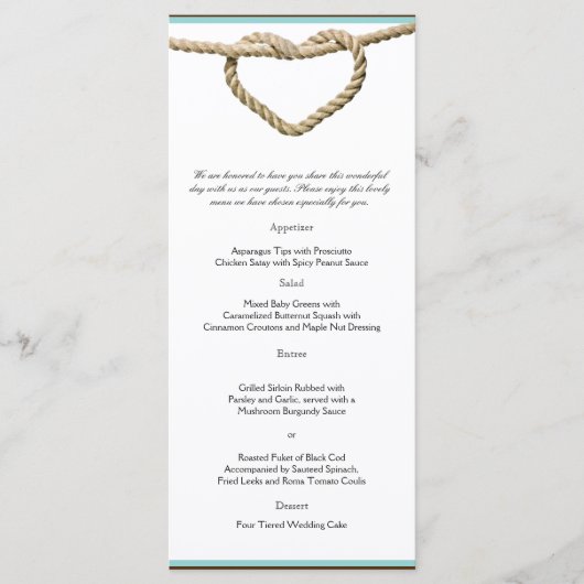 Heart Love Knot Western Mariage Menu (Devant)