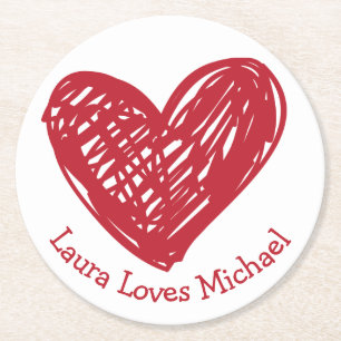 Heart Love Red White Wedding Party Vrijgezellenfee Ronde Kartonnen Onderzetter