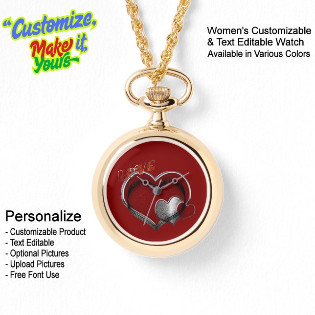 Heart Magic Gold Ketting Watch Red Face (Women's Heart Magic Gold Necklace Watch Featuring a Red Face.)