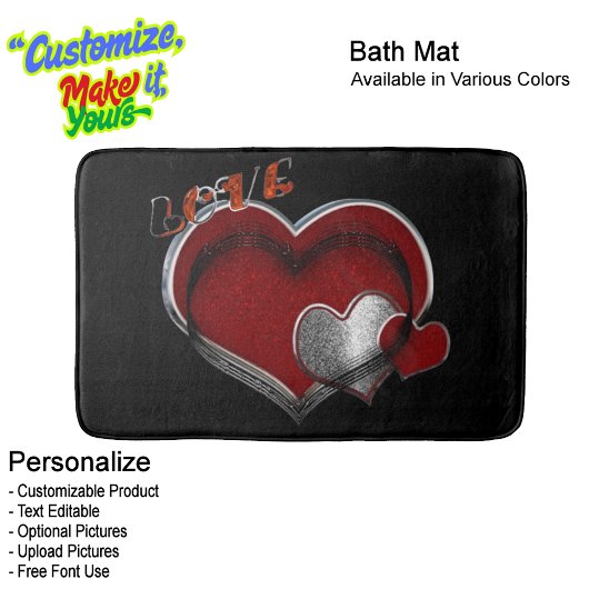 Heart Magic Love Bath Mat with a Black Background