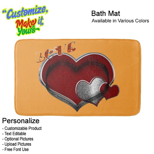 Heart Magic Love Bath Mat with a Orange Background