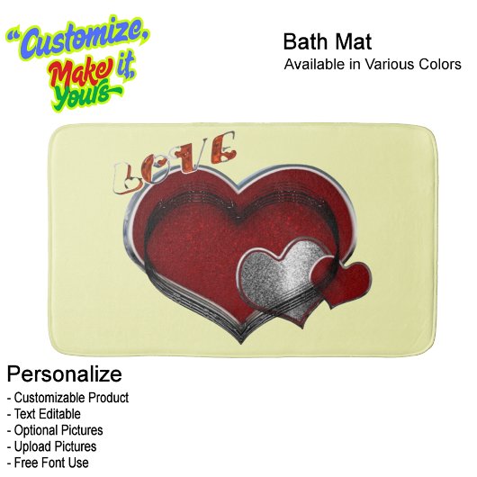 Heart Magic Love Bath Mat with Yellow Background