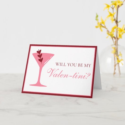 Heart Martini Galentine's Day Rood en Roze Kaart (Gele Bloem)