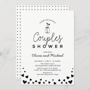 Heart, Mason Jar_Chic Black Couples Weduwingshower Kaart