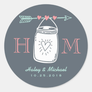 Heart Mason Jar Monogram Wedding Sticker