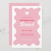 Heart Moederdag Brunch Wavey Pink Uitnodiging (Voorkant / Achterkant)