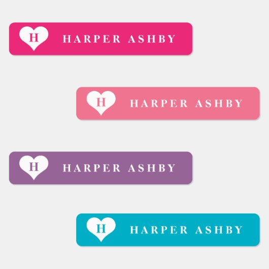 Heart Monogram Colorful Waterbestendige Naam Labels (Groep)