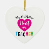 Heart of a Teacher Gift Pink Black Script Keramisch Ornament (Voorkant)