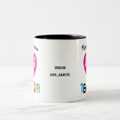 Heart of a Teacher Gift Pink Black Script Tweekleurige Koffiemok (Center)