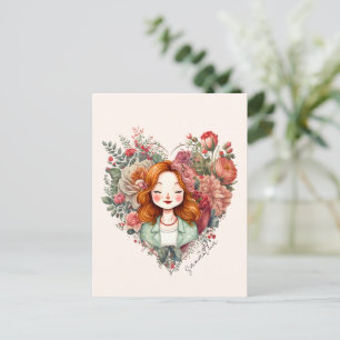 Heart of Blooms - Vrouw ingelijst in Bloemen Hart Briefkaart