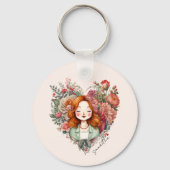 Heart of Blooms - Vrouw ingelijst in Bloemen Hart Sleutelhanger (Achterkant)