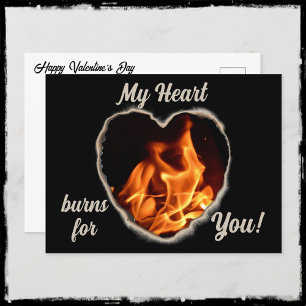 Heart on Fire Fotografische vlammen Zwart Valentij Briefkaart