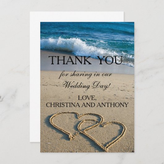 Heart on the Shore Beach Wedding Merci Note (Devant / Derrière)