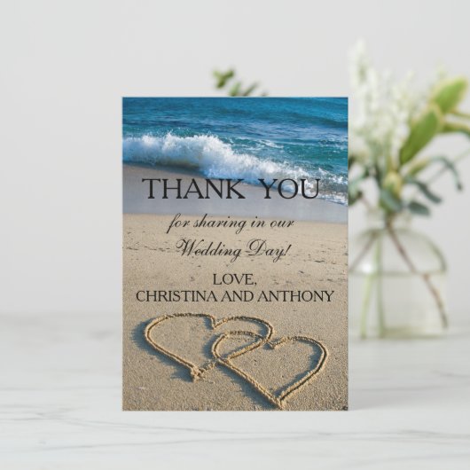 Heart on the Shore Beach Wedding Merci Note (Debout devant)