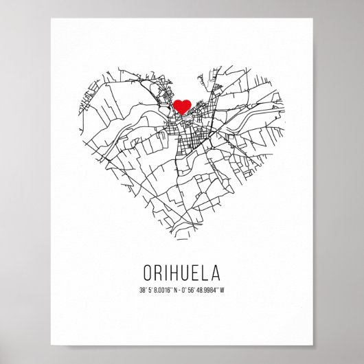 Heart Orihuela City Map (Spanje) Poster (Voorkant)