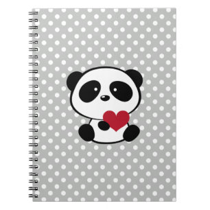 Heart Panda Beer Gray Polka Dots Notitieboek