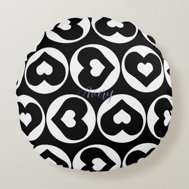 Heart Pattern Love Graphic Bold Rond Kussen (Voorkant)