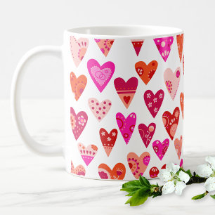 Heart Pattern Red Pink Modern Koffiemok