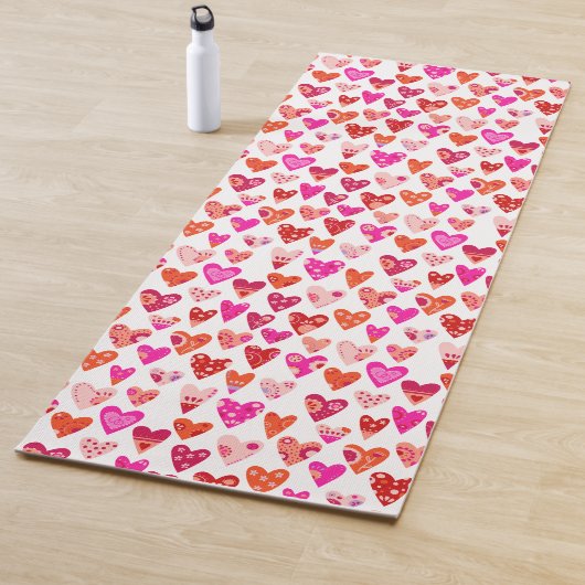 Heart Pattern Red Pink Modern Yogamat (In situ)