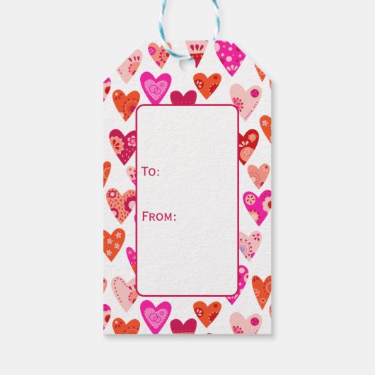 Heart Pattern Red Roze Cadeaulabel (Achterkant)