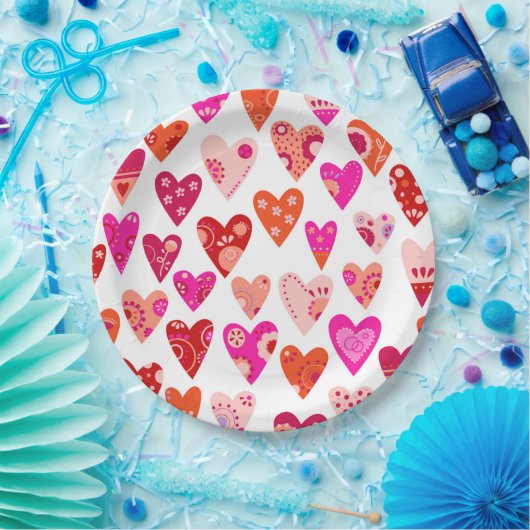 Heart Pattern Red Roze Papieren Bordje (Feest)