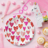 Heart Pattern Red Roze Papieren Bordje (Feest)