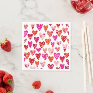 Heart Pattern Red Roze Servet