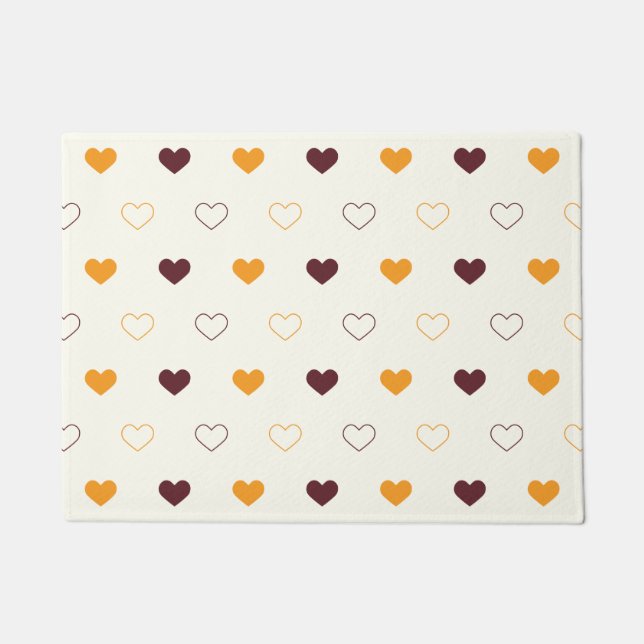 Heart Pattern with Orange & Brown Hearts Deurmat (Voorkant)
