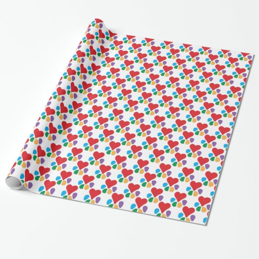 Heart-Paw Pattern Voetafdrukken Pet Lovers Cadeaupapier (Uitgerold)
