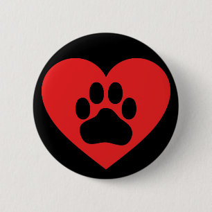 Heart Paw Red Ronde Button 5,7 Cm
