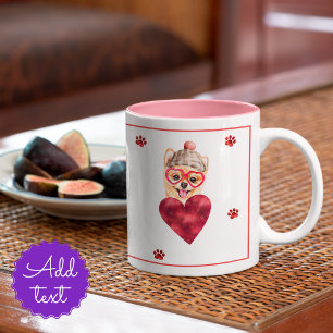 Heart Paws Pomeranian Valentijnsdag Cadeau Hond Tweekleurige Koffiemok