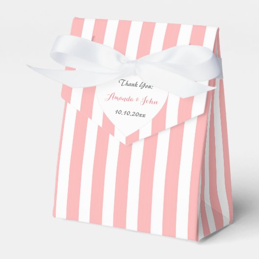Heart Peach White Stripes Trouwgunst Dank u Bedankdoosjes (Voorkant Zijde)