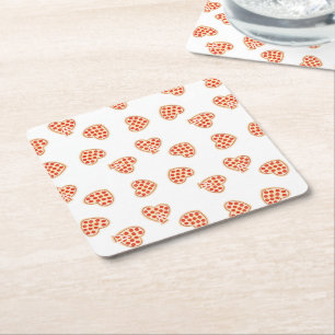 Heart Pepperoni Pizza Pattern Vierkante Kartonnen Onderzetter