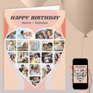 Heart Photo Collage Personalized Groovy Birthday Kaart