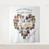 Heart Photo Collage Persoonlijk Happy Birthday Wandkleed (Voorkant)