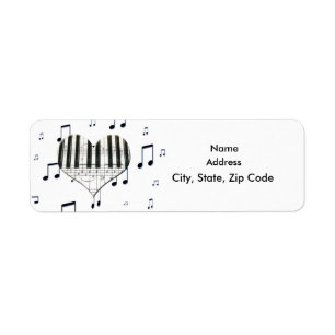 Heart Piano-toetsenbord en Muzieknoten-label Etiket