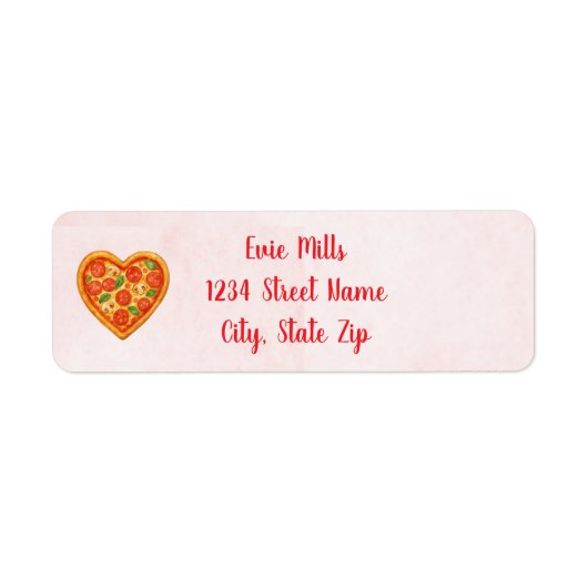 Heart Pizza Return Address Sticker | Red Checkered (Voorkant)