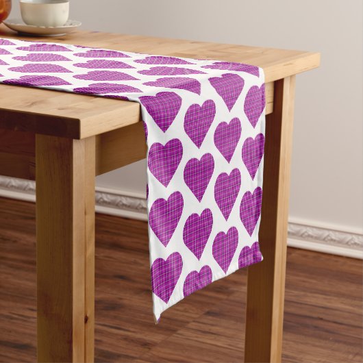 Heart Plaid Purple Pink Black Table Runner Korte Tafelloper (Voorbeeld)