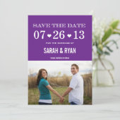 Heart Purple Enregistrer la date Photo Invitations (Debout devant)