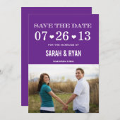 Heart Purple Enregistrer la date Photo Invitations (Devant / Derrière)