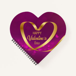 Heart Ribbon Gold Happy Valentijnsdag Paars Notitieboek